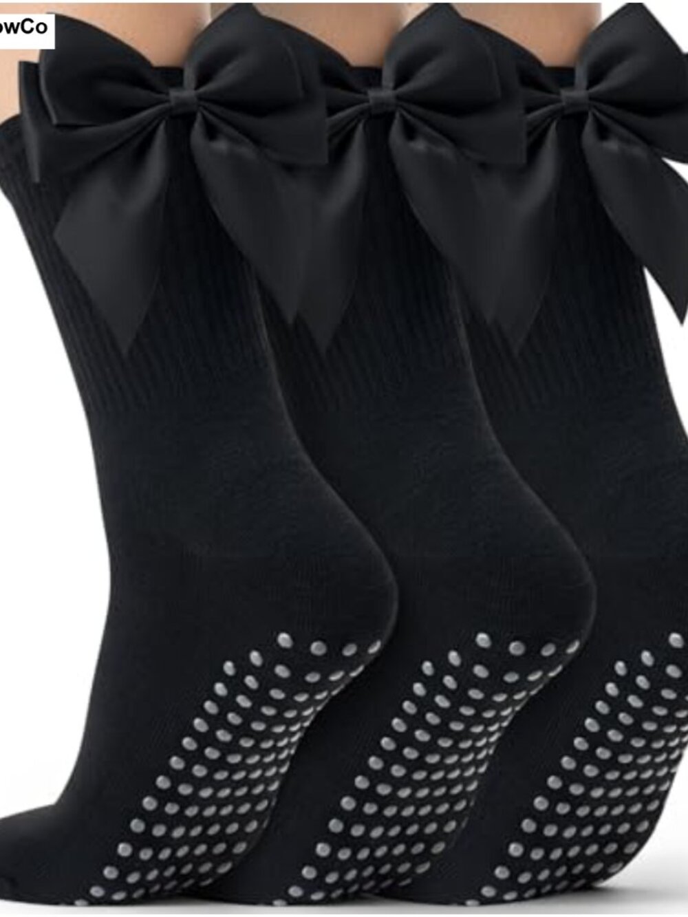 3 Pairs Pilates Socks Non Slip Yoga Crew Sock Satin Bow Grip Socks Women